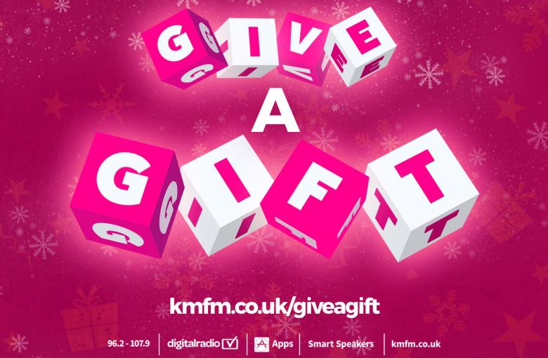A graphic to announce we've been picked for kmfm and BHUK's Give a Gift campaign again for 2023